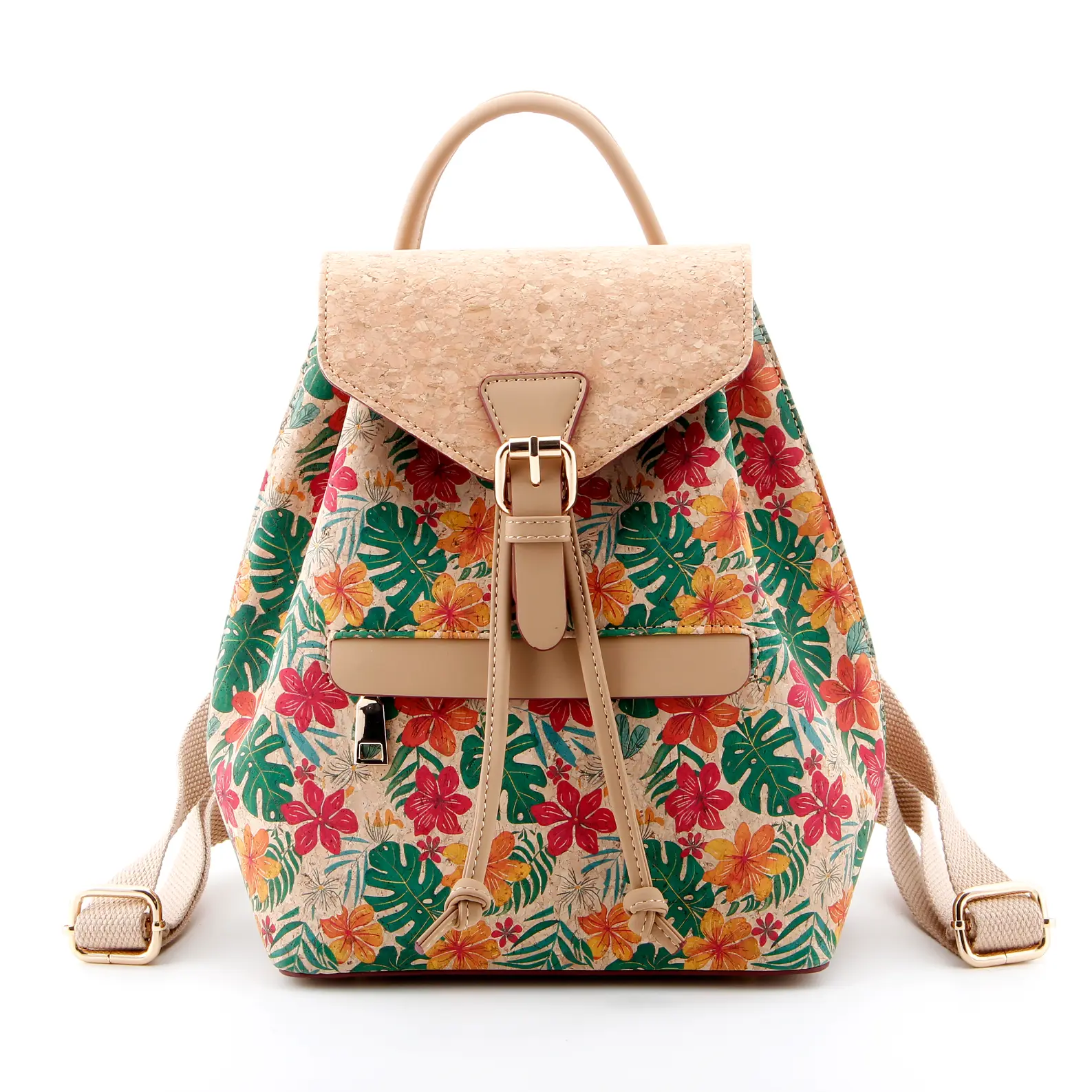 Tas ransel gabus tekstur vintage artistik kanthi tali bahu ganda